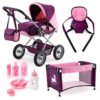 Großer Kombi Puppenwagen Grande von Bayer Design  Set mit Bett Tragegurt 15057
