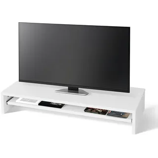 TV-Aufsatz mit Erhöhung,PC Regal Aufsatz Bildschirmerhöhung Hochglanz, Ideal für TV-Erhöhung und Schreibtischorganisation, Weiß:85x30x15cm