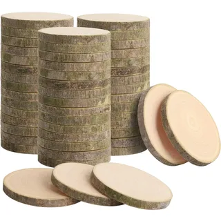 LAZACA Holzscheiben zum Basteln Deko Klein 50 Stücke Holz Log Scheiben Unvollendete DIY Handwerk Holz-Scheiben Hochzeit Mittelstücke Weihnachten Dekoration Baumscheibe 4-5CM