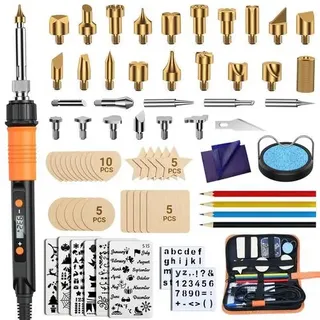 Brandmalerei Lötkolben Set, Brandmalkolben Set Temperatur Einstellbar 200~500 °C für Holz Leder Brennkolben DIY Geschenkset Farbstifte, Leder Gravi
