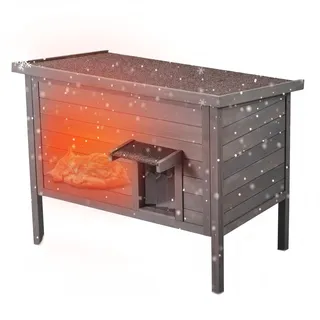 Vevor Katzenhaus für draußen, wetterfest, Unterschlupf für Wildkatzen für mehrere Katzen, Katzen-/Kaninchenhaus aus Holz für draußen, rundum schaumisoliert, offenes Dach, Türklappen aus PVC, 86,4 cm L x 56,4 cm B x 68,6 cm H