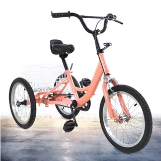 16 Zoll Dreirad für Kinder, Fahrrad mit 3 Rädern aus hochwertigem Stahl und Korb Single-Speed-Dreirad, 3-Rad Cruiser mit Korb, 3 Räder Kinderfahrräder Für Jungen/Mädchen (Hellorange, 16 zoll)