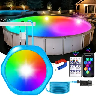 NATPOW 18W RGB Poolbeleuchtung, LED Unterwasser Teichbeleuchtung mit Magnet, Bluetooth APP Fernbedienung, IP68 wasserdicht, Timing Funktion Unterwasserleuchten für Stahlwandpools Framepools
