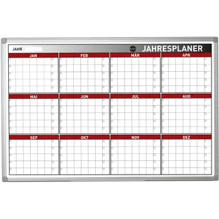 Bi-Office Jahresplaner mit 12 Monaten, mit Aluminiumrahmen, Trocken Abwischbar Jahreskalender, 90 x 60 cm