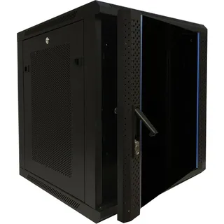 DSIT 12HE Serverschrank, 19” Wandgehäuse mit Glastür und Perforierte Seitenwände (BxTxH) 600 x 600 x 635mm - Schwarz - Traglast 60 kg