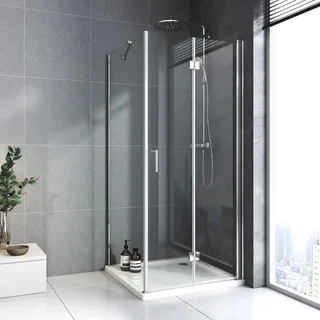 Eckig Duschkabine 90x75x195cm Falttür, Großer Öffnungsraum, 175o Eckig Dusche Duschwand, Duschtür mit Seitenwand Duschwand Glas Duschtrennwand 6mm ESG Sicherheitsglas