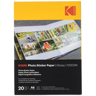 KODAK Photo Sticker Paper - Fotopapier mit Selbstklebefunktion, Glänzende Oberfläche, Pack mit 20 Blättern, Format A6 (10x15 cm), 120 gsm, Kompatibel mit Tintenstrahldruckern