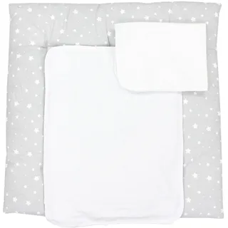 TupTam Wickelauflage mit 2 wasserfesten Frotteebezügen – weich gepolstert & hautfreundlich MAR02579, Farbe: Sterne Grau 2, Größe: 65 x 75 cm