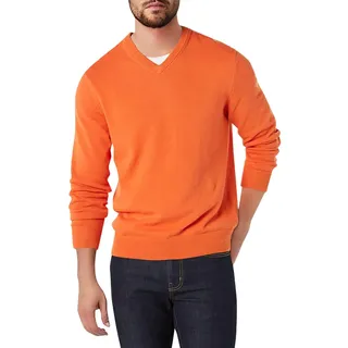 Amazon Essentials Herren-Pullover mit V-Ausschnitt (erhältlich in Big & Tall), Orange, Größe S