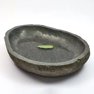 Bamboona Naturstein Schale, Handgefertigt, Verschiedene Größen, Vielseitig einsetzbar z.B. als Vogeltränke, Obstschale, Miniteich, Seifenschale (XL - flach Ø 35-45cm x 8cm)
