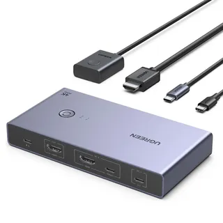 UGREEN USB C KVM Switch 4K60Hz 2 PC 1 Monitor Unterstützt EDID Verwaltung KVM Umschalter 2 In 1 Out mit 4 USB 3.0 Ports für Maus, Tastatur, Tragbare Festplatte, USB-Stick usw.