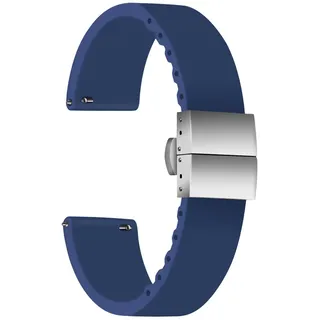 ULLCHRO Unisex Kautschuk Armband mit Edelstahl Silber Faltschließe 24mm, Navy Blau