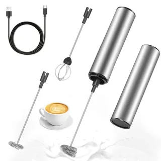 AONAT Elektrische Milchaufschäumer, Milchaufschäumer Stab, USB Wiederaufladbarer Milchaufschäumer, Tragbarer Elektrischer Schaummacher aus Edelstahl, Mixer aus Edelstahl für Kaffee, Creme, Cappuccino, Latte