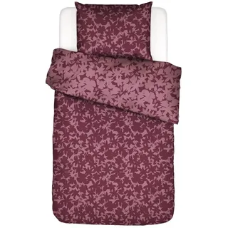 Essenza Bettwäsche Imara Burgundy Flanell Blumen Clematis Blüten Blumen Geblümt Floral Schattenbild Silhouette Blätter, Größe:135 cm burgunderrot mit Kissenbezug 80 x 80 cm