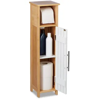 Relaxdays Toilettenpapierhalter stehend, Badezimmeregal HBT: 71x18x20 cm, MDF & Bambus, WC Papier Schrank, braun/weiß |
