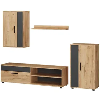 Vicco Wohnwand Berno, Eiche Anthrazit Schrankwand 4er-Set Wohnzimmer