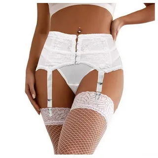 Lau-Fashion Strapsgürtel Strumpfhalter Corsagen Strumpfgürtel Strapse Dessous Weiss String S/XL, in transparenter Optik weiß S/M