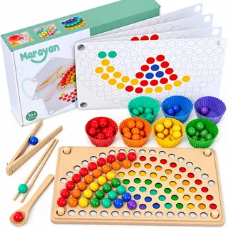 Montessori Spielzeug ab 3 Jahren - MARAYAN Holz Steckspiel, Stapelspiel & Motorikspielzeug, Lernspielzeug Kleinkind, Pädagogisches Holzpuzzle 3-7 Jahre, Geschenk Kinder Jungen Mädchen