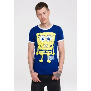 LOGOSHIRT T-Shirt "Spongebob", Herren, Gr. L, blau, 100% Baumwolle, bedruckt, normal, Rundhals, Shirts T-Shirt, mit Spongebob Schwammkopf-Print