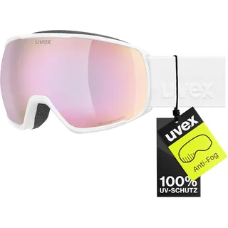 Uvex victorious FM - stylische, verspiegelte Skibrille mit Anti-Fog-Beschichtung für Damen und Herren - white matt/rose-clear - one size