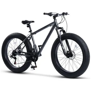 Velors Fatbike 26 Zoll Mountainbike 4,0 Fatbike MTB für Herren Damen, Jungen, 21 Gang Shimano Tourney Schaltwerk, Kettenschaltung, (hochwertiger Rahmen, mechanische Scheibenbremse), Fat Bike Mountainbike grau