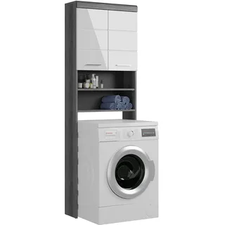 xonox.home Küchen-Waschmaschinenüberbau 63 cm x 191 cm x 24 cm Weiß-Rauchsilber