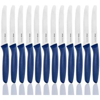 OPOLIA Frühstücksmesser Wellenschliff 12 Stück,Blau,Premium Edelstahl Tafelmesser, Tomatenmesser Scharf,Buttermesser,Brötchenmesser,Stabiler Kunststoffgriff,Spülmaschinenfest