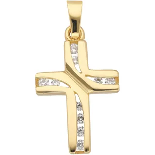 Kreuzanhänger ADELIA ́S "Damen & Herren 333 Gold Kreuz Anhänger mit Zirkonia", gold, Schmuckanhänger, Damen, Gold, mit Zirkonia für Damen & Herren