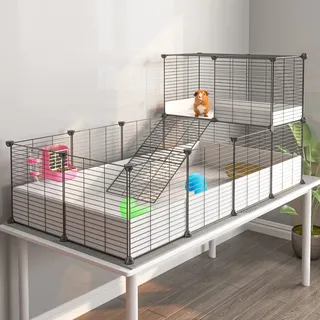 Oneluck Meerschweinchenkäfig für drinnen mit wasserdichtem Kunststoffboden, Laufstall für Kleintiere, Kaninchen, Schildkröten und Hamster, mit Ebene und Trennwand