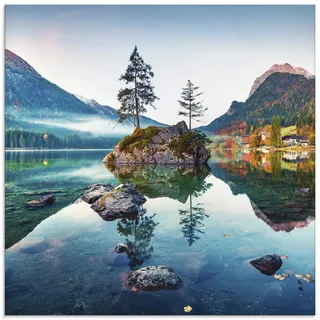 ARTland Wanddeko Glasbilder Wandbild Glas Bild einteilig Quadratisch Landschaft Alpen Berge See Wald Natur Gebirge Herbst U1TM