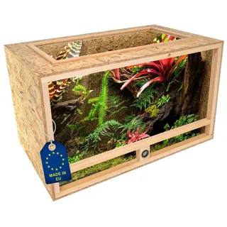 Ita Holz Terrarium 100x60x60 cm mit Offenem Dach & Integriertem Hygrometer - Holzterrarium aus OSB-3 Platten - Terrarien für Reptilien, Schlangen, Amphibien - EU Produkt, FSC Zertifiziert
