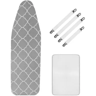 XNSHUN Bügelbrettbezug Bügeltischbezug Für Dampfbügeleisen, Elastischer Bügelbrettbezug Mit Halteklammer und Bügeltuch, Bügelbrettbezug Für Dampfbügelstation (135 x 56 cm,Stil D)