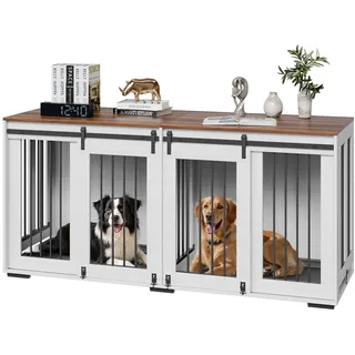 Vevor Doppel-Hundebox Möbel 180 x 60 x 86 cm Weiß/Braun