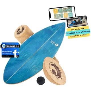 Surfin Balance Board - einzigartiges Board inkl. Rolle, Halbkugel und Balance Ball - Surf- Gleichgewichtstraining - Kinder - Balance Board Holz