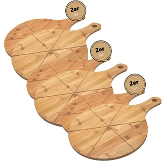 hausleben Pizzateller 33cm holz (2er-3er-4er Set) Pizzabrett groß mit Griff, Platzteller, Pizzabrett rund, pizza holzbrett, pizza plate, pizza schneiderbrett, Serviceteller (6er Set)