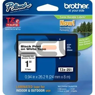 Brother TZe-251 laminiert schwarz auf weiß 2,4cm x 8m