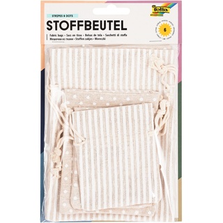 Folia 64102 - Stoffbeutel, mit Motivdruck, 6 Stück, aus Baumwolle/Polyester, in 3 Größen, ideal zum Verschenken oder zum Aufbewahren von Kleinigkeiten