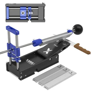 XARILK Faltbares tragbares Messerschärfsystem, verstellbares Messerschärfer-Set mit 3 Aluminiumplatten Diamanten (320#, 800#, 2000#), Klingen-Flips ohne Entfernung, für Jagd, Küchenmesser