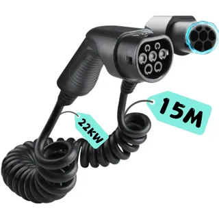 Loady Typ 2 ladekabel Spiral - 22 kW - 15m Kabel | Extra langes 15 Meter Kabel für Auto EV/PHEV - 22kw ladegerät typ 2-2 Jahre Garantie - typ 2 ladekabel 22kw