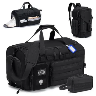 BAGZY Taktischer Reisetasche Sporttasche Herren mit Schuhfach Gym Tasche Rucksack 40L Trainingstasche Herren Für Arbeits Reise Sport Fitness Weekender Zelten mit Taktische Kulturtasche Schwarz