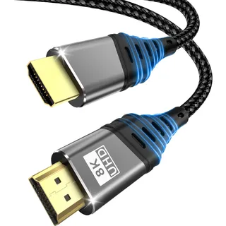 Cuszwee HDMI Kabel,HDMI 2.1 Kabel Ultra 48Gbps HighSpeed 8K@60Hz 4K@120Hz 7680P eARC HDCP 2.2&2.3 DTS:X Dynamische HDR Dolby Atmos Kompatibel mit PS5/4/3,HDTV,Ethernet,Xbox Series X/S,PC,Mac 1Meter