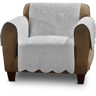 Surefit Heirloom gesteppter Baumwoll-Möbelbezug mit gewelltem Rand, Sesselbezug, tierfreundlich, maschinenwaschbar, Grau