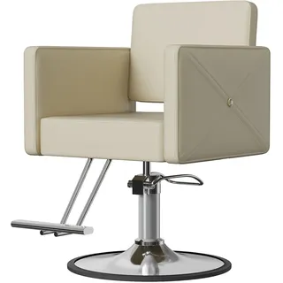 Anunweldo Quadratischer Friseurstuhl, um 360 Grad drehbar (Beige)