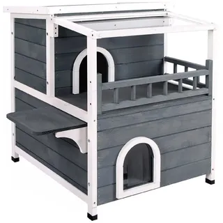 Lovupet Katzenhaus Katzenvilla Katzenhütte 2 Etagen mit Terrase Dach 0509EY