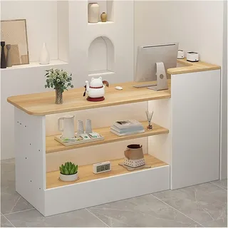Taifuan Empfangstresen mit Schreibtisch, Empfangstheke Bartheke, Empfangstheke Kosmetikstudio Klein, Empfangstresen l Form für Praxis Kassentheke(Walnut/Right,120x100x45cm)