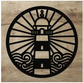 Namofactur 3D-Wandtattoo Leuchtturm im Holzreifen Wanddeko Hoop maritim Wandbild, Holz Leuchtturm Kreis maritime Wandgestaltung Nordsee / Ostsee Fans schwarz