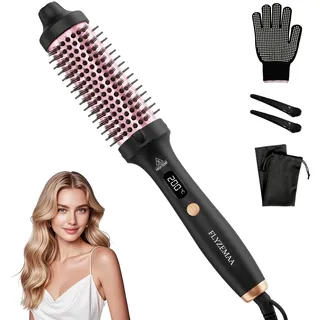 Thermobürste, Thermal Brush 38mm - Runder Heizkamm für Natürliche Locken und Glatteres Haar, Lockenbürste Elektrisch mit 3 Temperaturstufen, LCD-Display, 30s Heizen EU-Plug Dual-Spannung, Schwarz