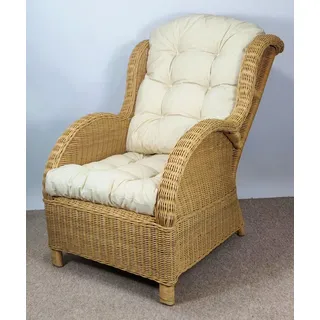 Rattani Rattanstuhl Rattansessel Rattan Ohrensessel EAR Fb. honig, Inkl. hochwertigen Sitz und Rückenkissen