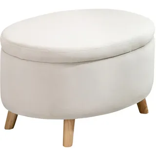 Homcom Sitzbank mit Stauraum, Oval Polsterbank mit Deckel, Bettbank mit Samtoptik, für Flur Schlafzimmer Wohnzimmer, Holzbeine 71 x 51,5 x 42 cm Beige