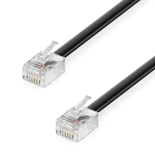 deleyCON 50m Telefonkabel RJ11 Modularkabel 99% Kupfer AWG 28 6P4C Westernkabel RJ11 auf RJ11 Stecker Flachkabel Telefondose Modem Router Fax ISDN DSL VDSL Internet Schwarz
